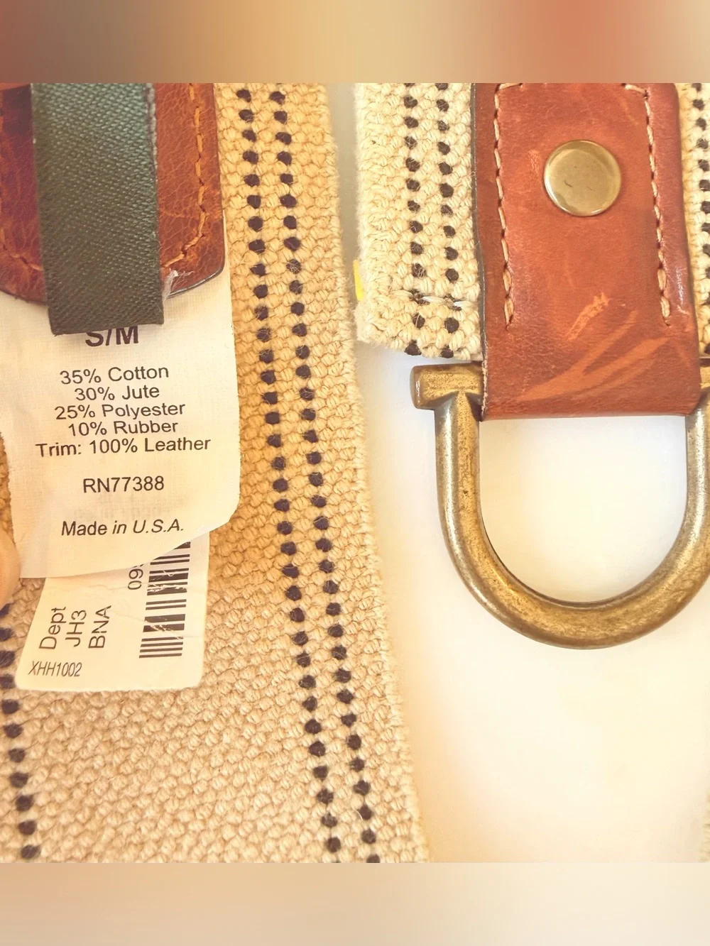 J. Crew Stretch Jute Belt, Cognac / Tan, S/M